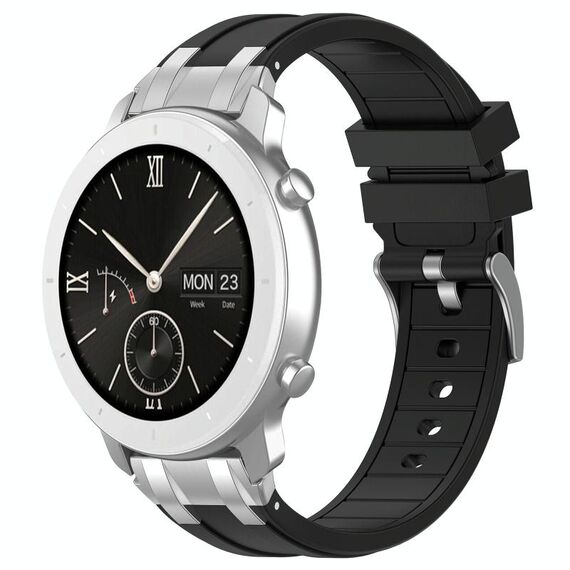 Per Amazfit Pop Quick Release Silver Buckle 20mm Royal Silicone Watch Band (Nero)