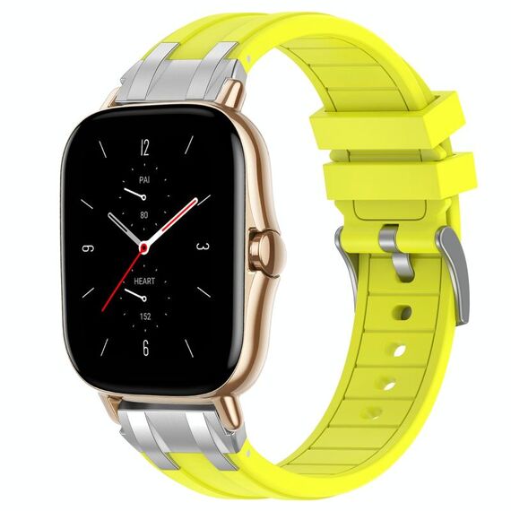 Per Amazfit GTS 2 Quick Release Silver Buckle 20mm Royal Silicone Watch Band (Vital Yellow)