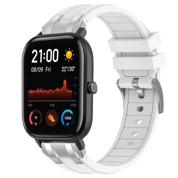Per Amazfit GTS Quick Release Silver Buckle 20mm Royal Silicone Watch Band (Bianco)