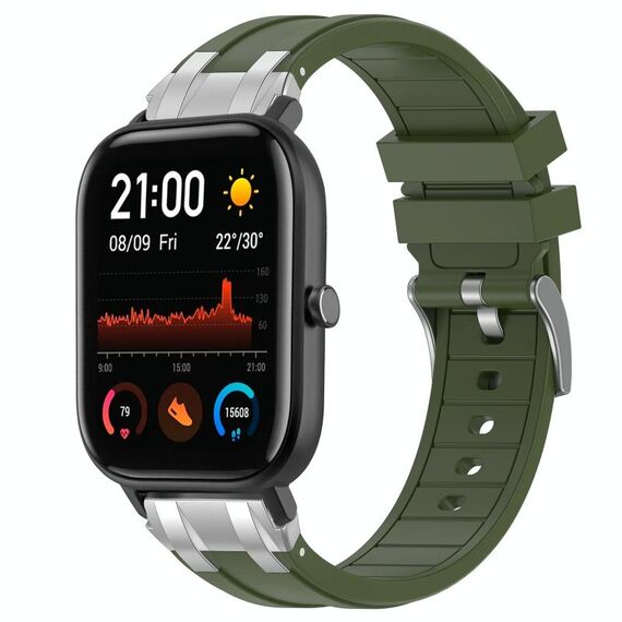 Per Amazfit GTS Quick Release Silver Buckle 20mm Royal Silicone Watch Band (verde oliva)