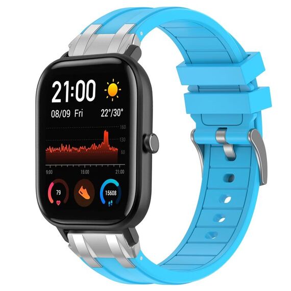 Per Amazfit GTS Quick Release Silver Buckle 20mm Royal Silicone Watch Band (Celeste)