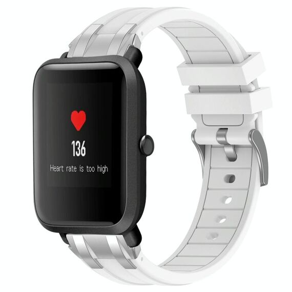 Per Amazfit Bip Quick Release Silver Buckle 20mm Royal Silicone Watch Band (Bianco)