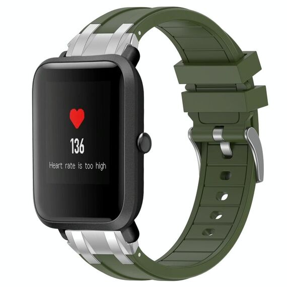 Per Amazfit Bip Quick Release Silver Buckle 20mm Royal Silicone Watch Band (verde oliva)