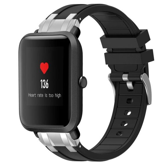 Per Amazfit Bip Quick Release Silver Buckle 20mm Royal Silicone Watch Band (Nero)