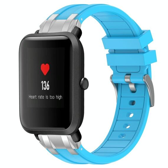 Per Amazfit Bip Quick Release Silver Buckle 20mm Royal Silicone Watch Band (Celeste)