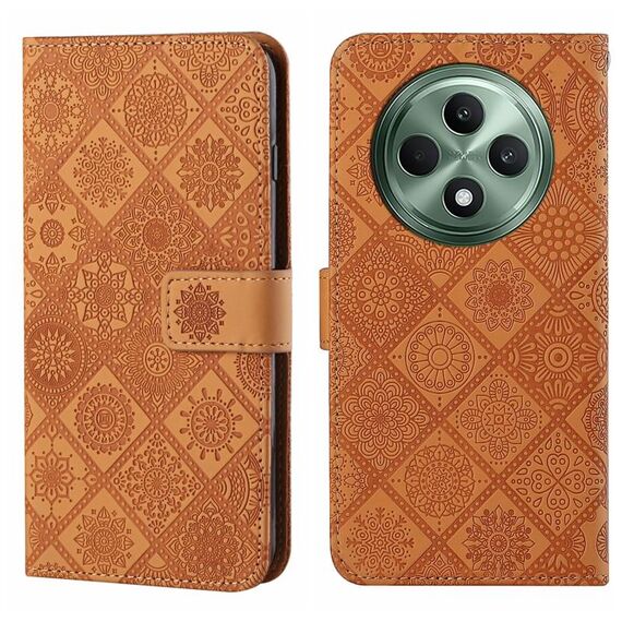 Per OPPO Reno12 F Global Ethnic Style Custodia in pelle con motivo in rilievo (marrone)