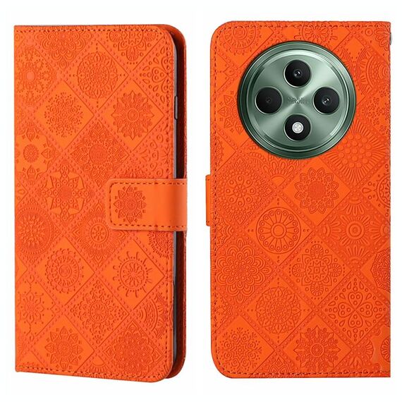 Per OPPO Reno12 F Global Ethnic Style Custodia in pelle con motivo in rilievo (arancione)