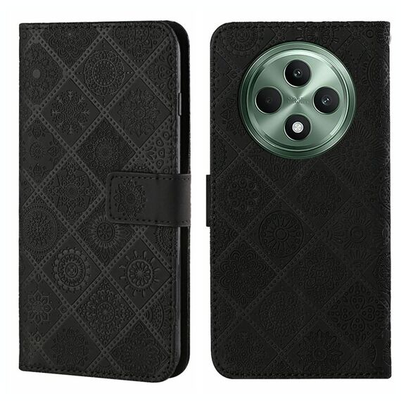 Per OPPO Reno12 F Global Ethnic Style Custodia in pelle con motivo in rilievo (nero)