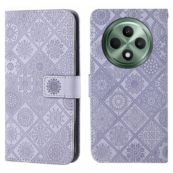 Per OPPO Reno12 F Global Ethnic Style Custodia in pelle con motivo in rilievo (viola)