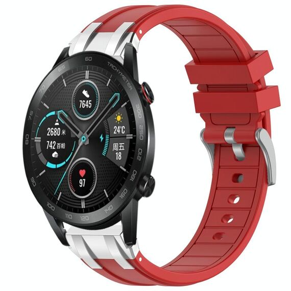 For Honor Magic Watch 2 42mm 20mm Quick Release Silver Buckle Royal Silicone Watch Band(Red)