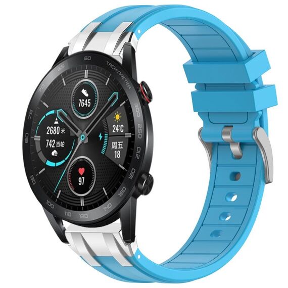 Per Honor Magic Watch 2 42mm 20mm Quick Release Silver Buckle Royal Silicone Watch Band (Blu cielo)