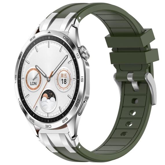 Per Huawei Watch GT4 46mm 22mm Quick Release Silver Buckle Royal Silicone Watch Band (verde oliva)