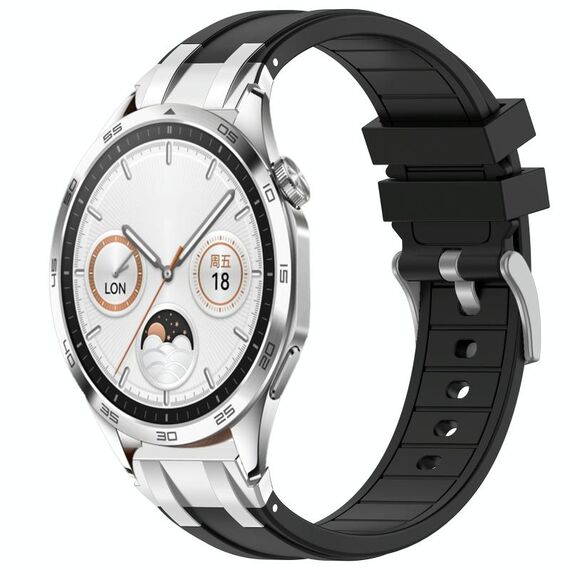 Per Huawei Watch GT4 46mm 22mm Quick Release Silver Buckle Royal Silicone Watch Band (Nero)