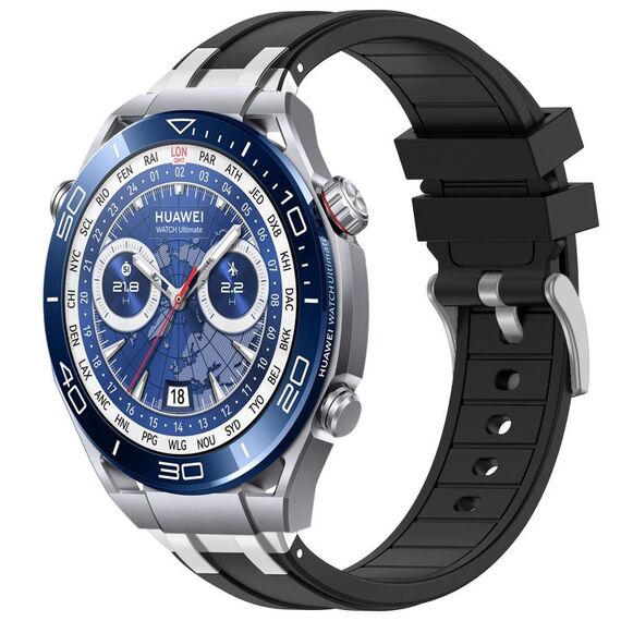 Per Huawei Watch Ultimate 22mm Quick Release Silver Buckle Royal Silicone Watch Band (Nero)