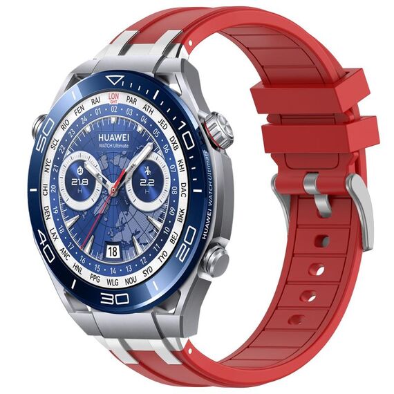 Per Huawei Watch Ultimate 22mm Quick Release Silver Buckle Royal Silicone Watch Band (Rosso)