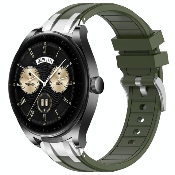 Per Huawei Watch Buds 22mm Quick Release Silver Buckle Royal Silicone Watch Band (verde oliva)