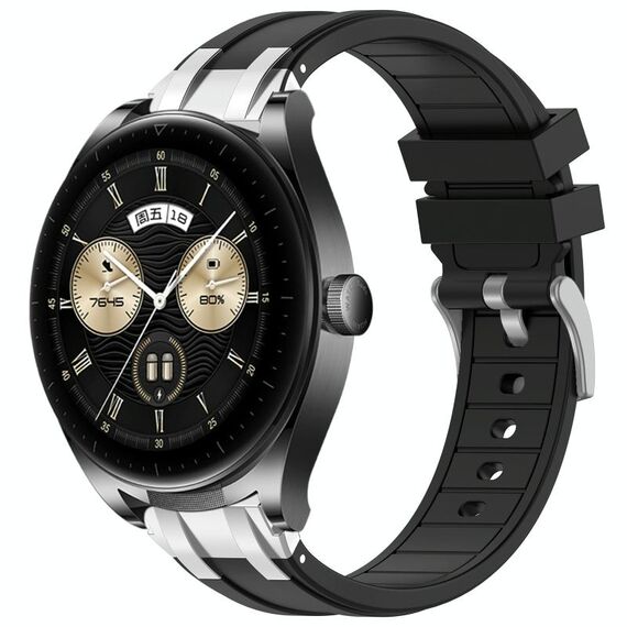 Per Huawei Watch Buds 22mm Quick Release Silver Buckle Royal Silicone Watch Band (Nero)