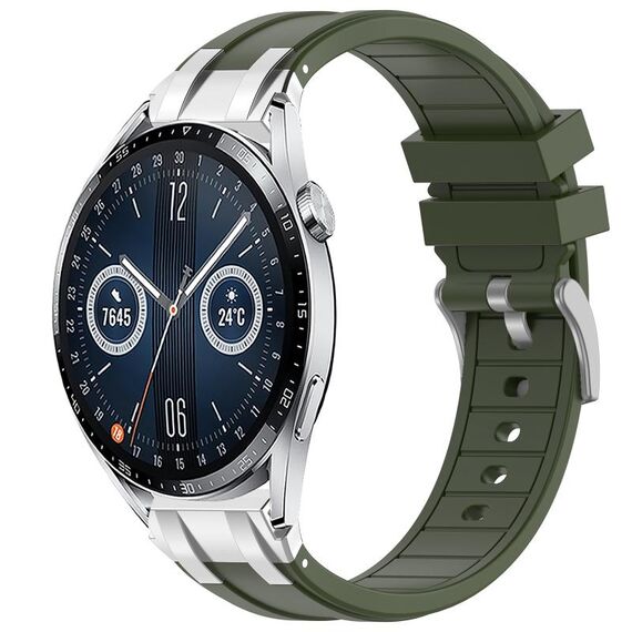 Per Huawei Watch GT3 46mm 22mm Quick Release Silver Buckle Royal Silicone Watch Band (verde oliva)