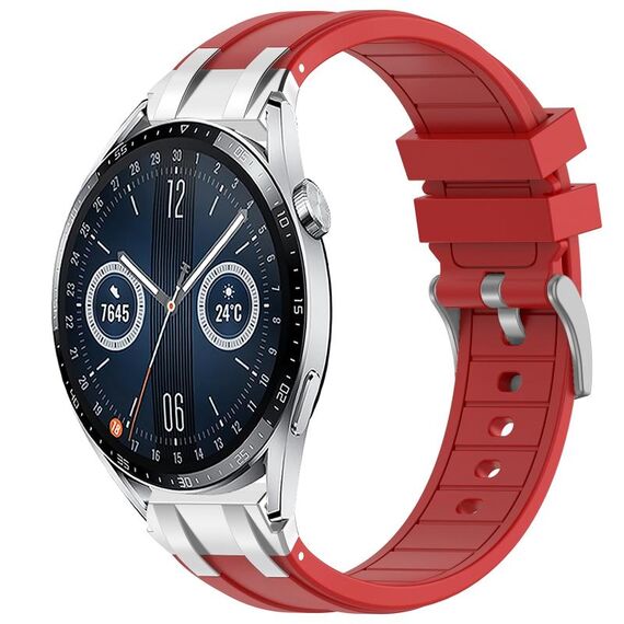 Per Huawei Watch GT3 46mm 22mm Quick Release Silver Buckle Royal Silicone Watch Band (Rosso)