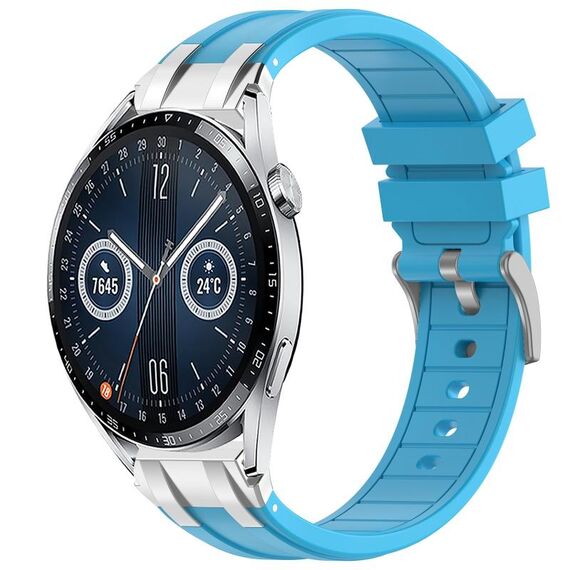 Per Huawei Watch GT3 46mm 22mm Quick Release Silver Buckle Royal Silicone Watch Band (Celeste)