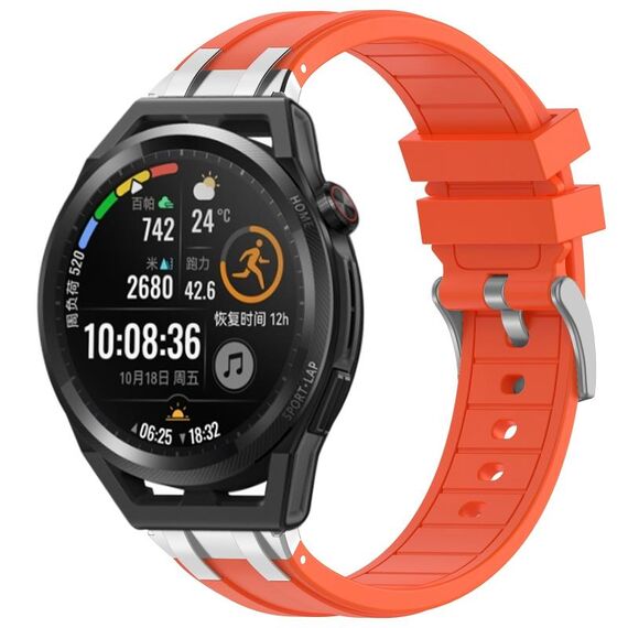 Per Huawei Watch GT Runner 22mm Quick Release Silver Buckle Royal Silicone Watch Band (Arancione)