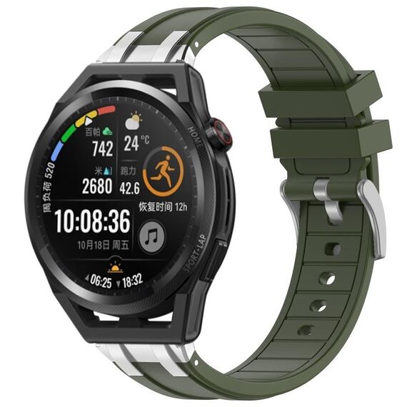 Per Huawei Watch GT Runner 22mm Quick Release Silver Buckle Royal Silicone Watch Band (verde oliva)