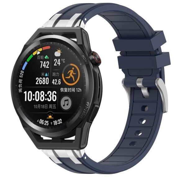 Per Huawei Watch GT Runner 22mm Quick Release Silver Buckle Royal Silicone Watch Band (Blu Navy)