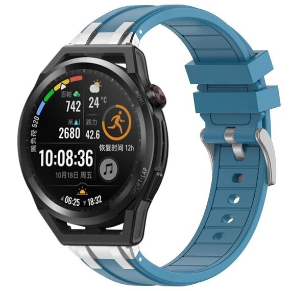 Per Huawei Watch GT Runner 22mm Quick Release Silver Buckle Royal Silicone Watch Band (blu mare)