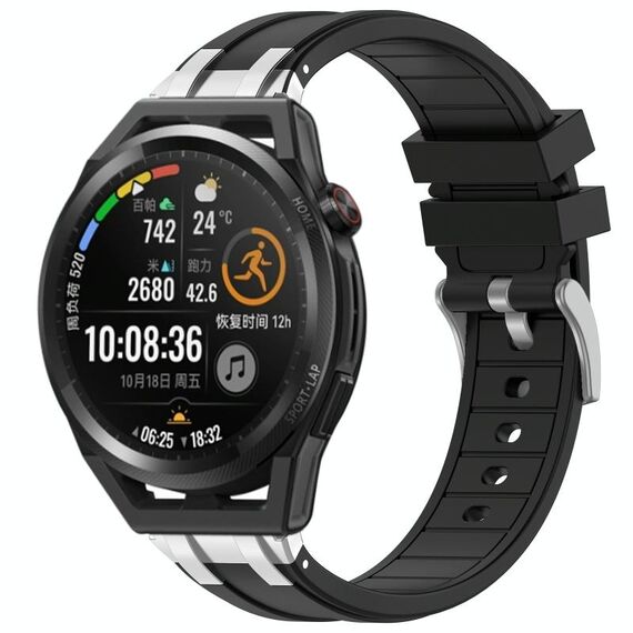 Per Huawei Watch GT Runner 22mm Quick Release Silver Buckle Royal Silicone Watch Band (Nero)