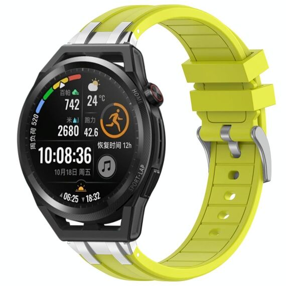 Per Huawei Watch GT Runner 22mm Quick Release Silver Buckle Royal Silicone Watch Band (Vital Yellow)