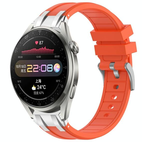 Per Huawei Watch3 Pro 22mm Quick Release Silver Buckle Royal Silicone Watch Band (Arancione)