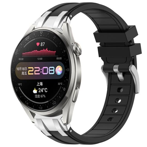 Per Huawei Watch3 Pro 22mm Quick Release Silver Buckle Royal Silicone Watch Band (Nero)