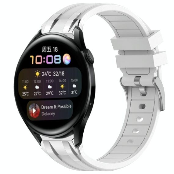 Per Huawei Watch 3 22mm Quick Release Silver Buckle Royal Silicone Watch Band (Bianco)