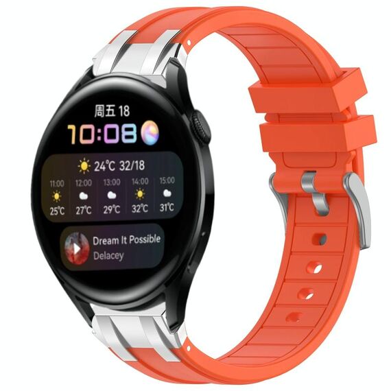 Per Huawei Watch 3 22mm Quick Release Silver Buckle Royal Silicone Watch Band (Arancione)