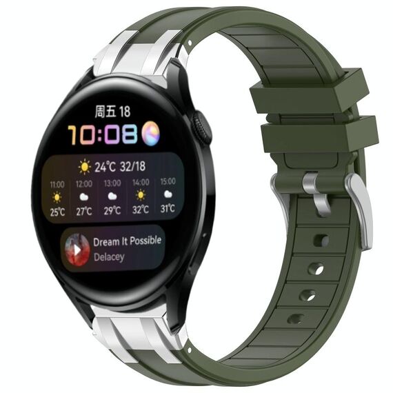 Per Huawei Watch 3 22mm Quick Release Silver Buckle Royal Silicone Watch Band (verde oliva)