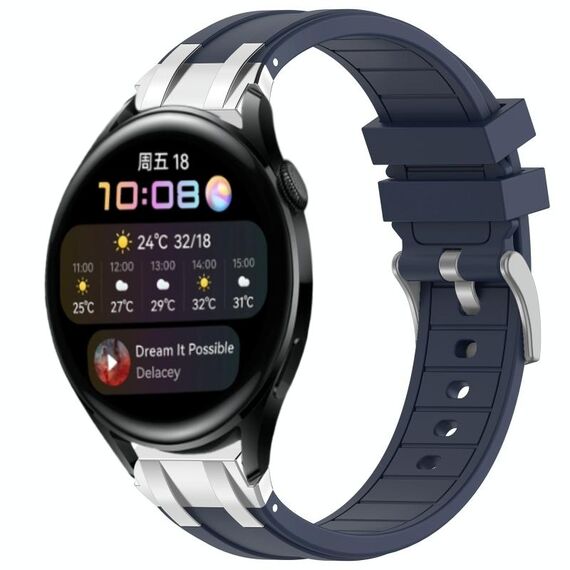 Per Huawei Watch 3 22mm Quick Release Silver Buckle Royal Silicone Watch Band (Blu Navy)