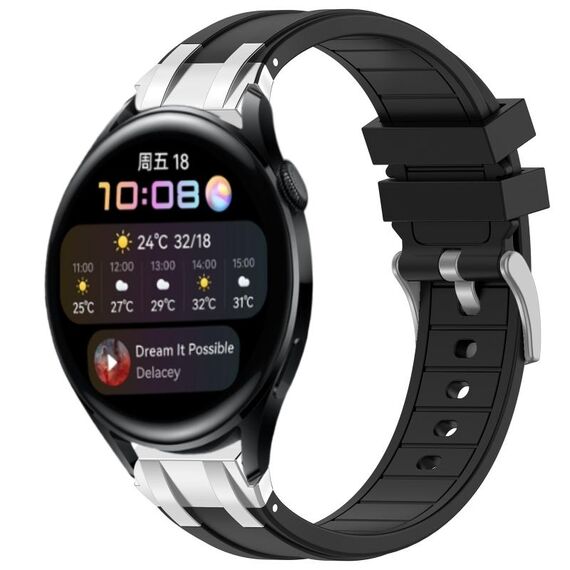 Per Huawei Watch 3 22mm Quick Release Silver Buckle Royal Silicone Watch Band (Nero)