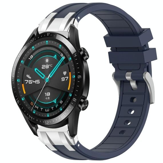 Per Huawei Watch GT2 46mm 22mm Quick Release Silver Buckle Royal Silicone Watch Band (Blu Navy)