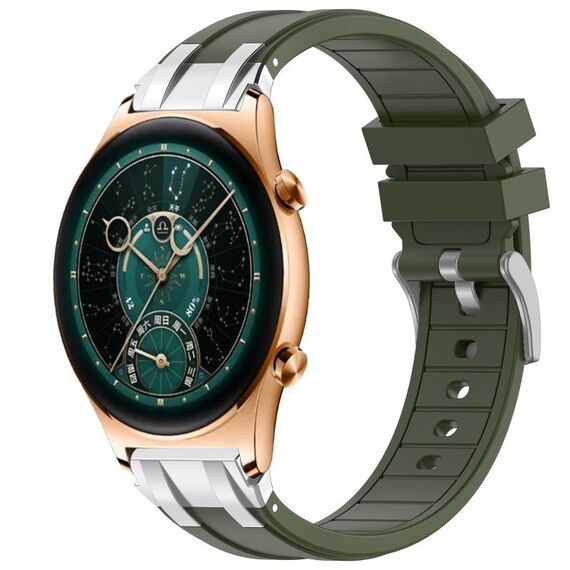 Per Honor Watch GS 4 22mm Quick Release Fibbia Argentata Cinturino Orologio in Silicone Reale (Verde Oliva)