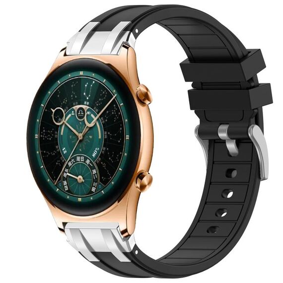 Per Honor Watch GS 4 22mm Quick Release Fibbia Argentata Cinturino Orologio in Silicone Reale (Nero)