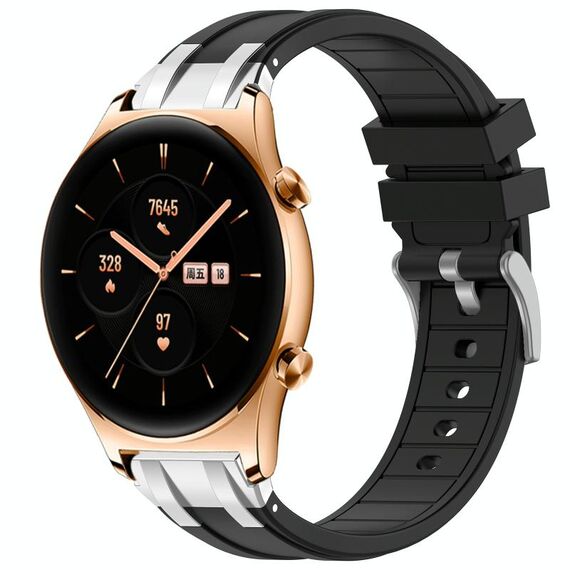 Per Honor Watch GS 3 22mm Quick Release Fibbia Argentata Cinturino Orologio in Silicone Reale (Nero)