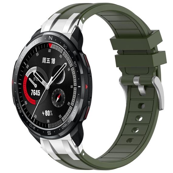Per Honor Watch GS Pro 22mm Quick Release Fibbia Argentata Cinturino Orologio in Silicone Reale (Verde Oliva)