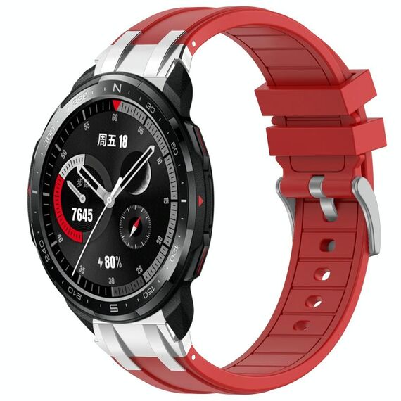 Per Honor Watch GS Pro 22mm Quick Release Fibbia Argentata Cinturino per Orologio in Silicone Reale (Rosso)