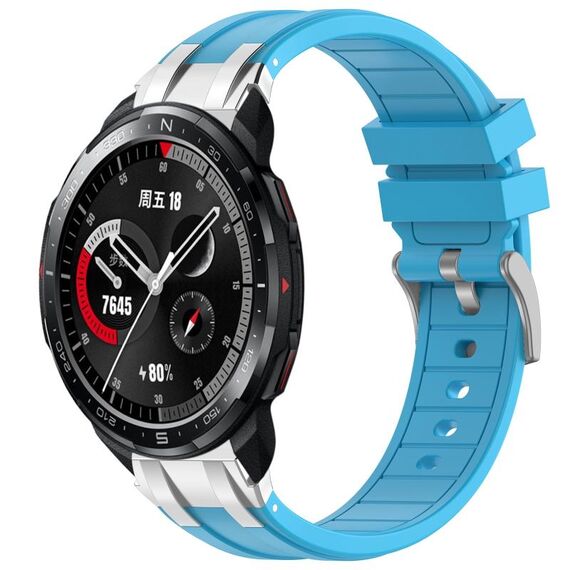 Per Honor Watch GS Pro 22mm Quick Release Fibbia Argentata Cinturino per Orologio in Silicone Reale (Blu Cielo)