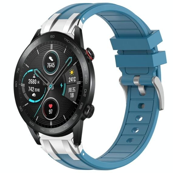 Per Honor Magic Watch 2 46mm 22mm Quick Release Fibbia Argentata Cinturino Orologio in Silicone Reale (Blu Mare)