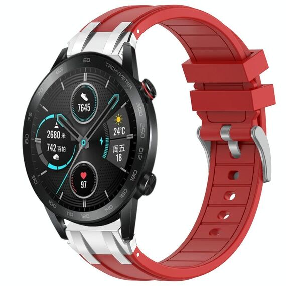 Per Honor Magic Watch 2 46mm 22mm Quick Release Silver Buckle Royal Silicone Watch Band (Rosso)
