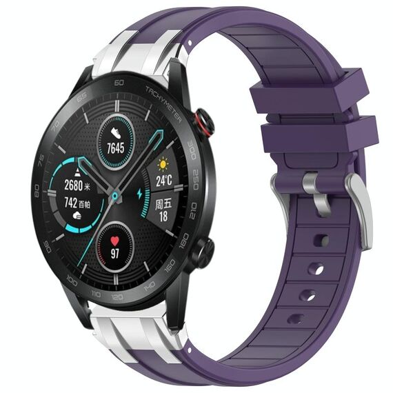 Per Honor Magic Watch 2 46mm 22mm Quick Release Fibbia Argentata Cinturino Orologio in Silicone Reale (Viola)