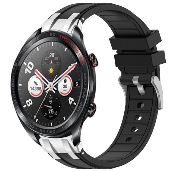 Per Honor Magic Watch 22mm Quick Release Silver Buckle Royal Silicone Watch Band (Nero)