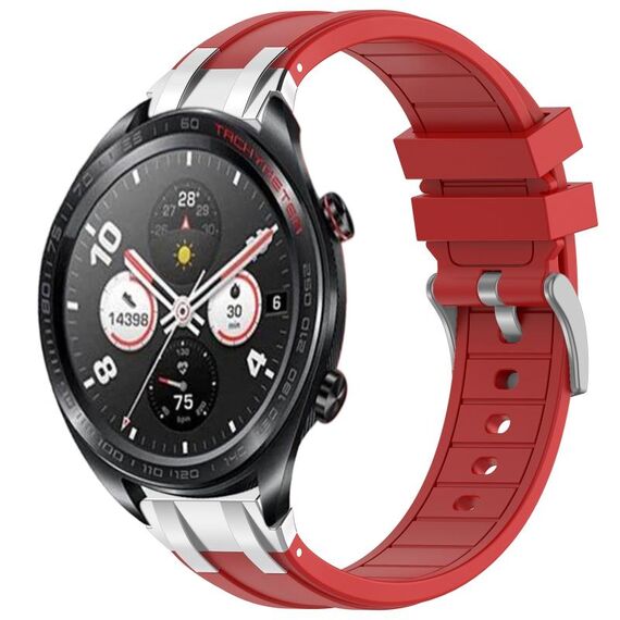 Per Honor Magic Watch 22mm Quick Release Fibbia Argentata Cinturino Orologio in Silicone Reale (Rosso)