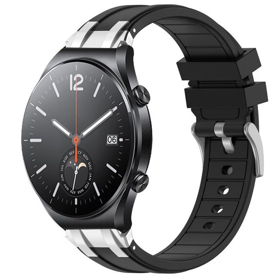 Per Xiaomi Watch S1 22mm Quick Release Silver Buckle Royal Silicone Watch Band (Nero)
